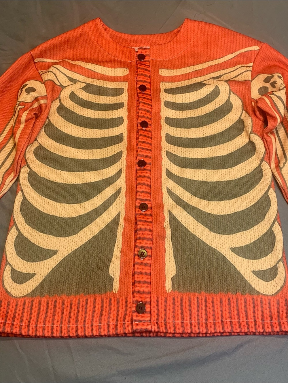 Halloween Button-Up Skeleton Rib Cage Cardigan Polyester Size Small Creepy-Chic